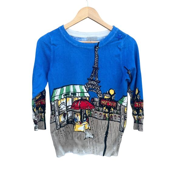 VTG JOSEPH A. QU’EST-CE QUE C’EST Silk Knit Top Eiffel Tower Paris Size Medium - Picture 1 of 7